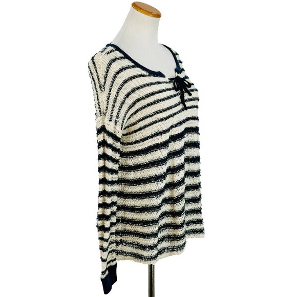 NWT Free People Navy White Striped Soft Knit Lace Up Sweater | Coastal Boho Prep - Picture 10 of 16